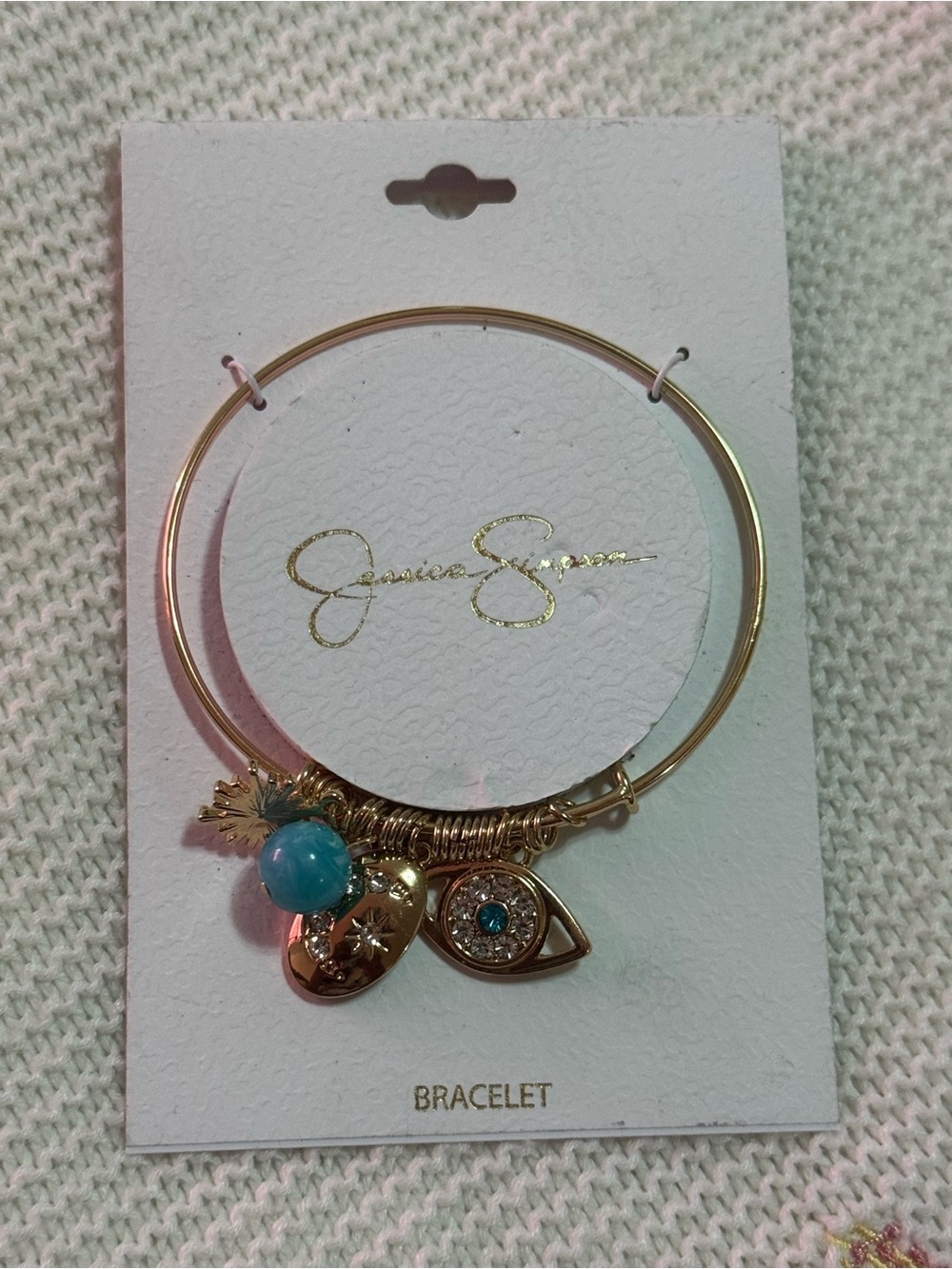 Jessica Simpson Gold-Tone Charm Bangle with Turquoise Bead